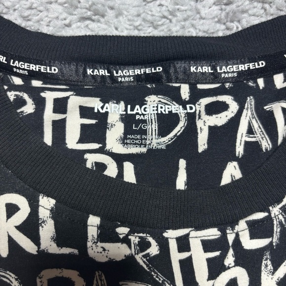 Karl Lagerfeld Blouse Womens Large Graffiti Paris Puff Sleeves Streetwear Party - Picture 2 of 5